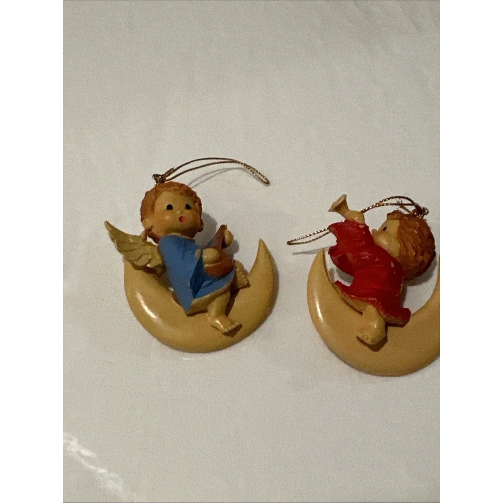 Vintage Hong Kong Plastic Christmas Ornament Angel Sitting on Moon Cherub